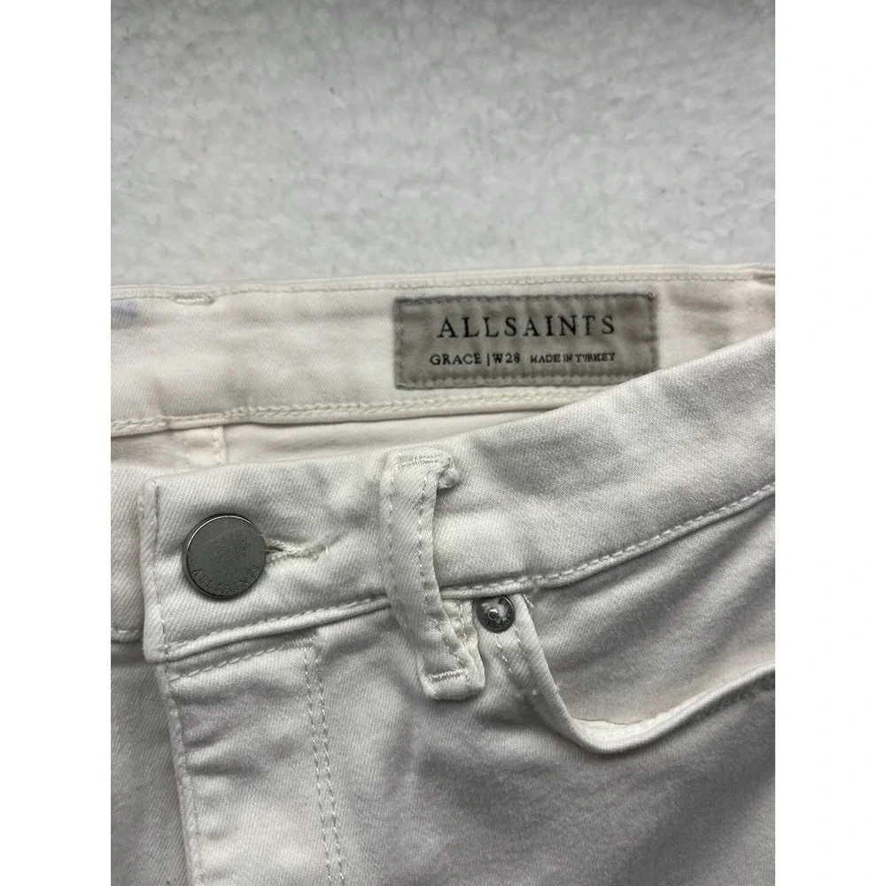 AllSaints Jeans Womens 28 White Grace Slashed Skinny Stretch Pants Pockets Chore